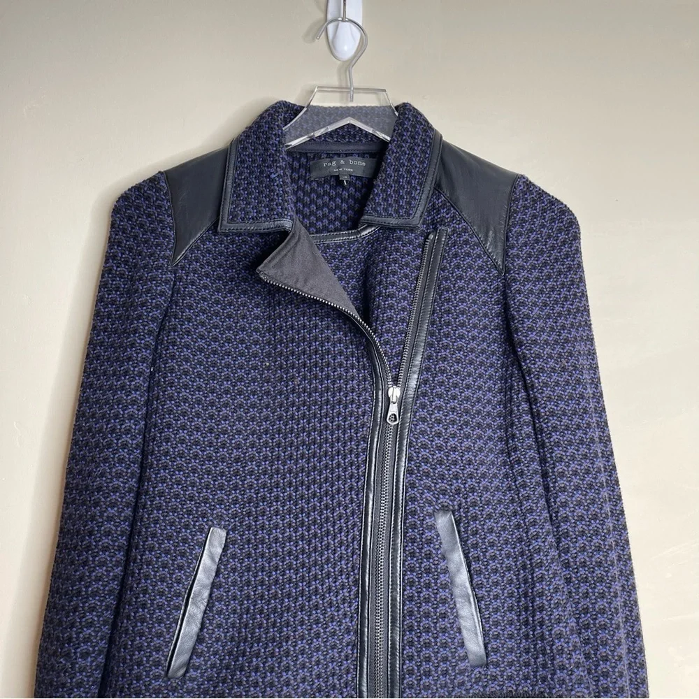 Rag & Bone Melinda Knit Boucle Biker Jacket wool & leather